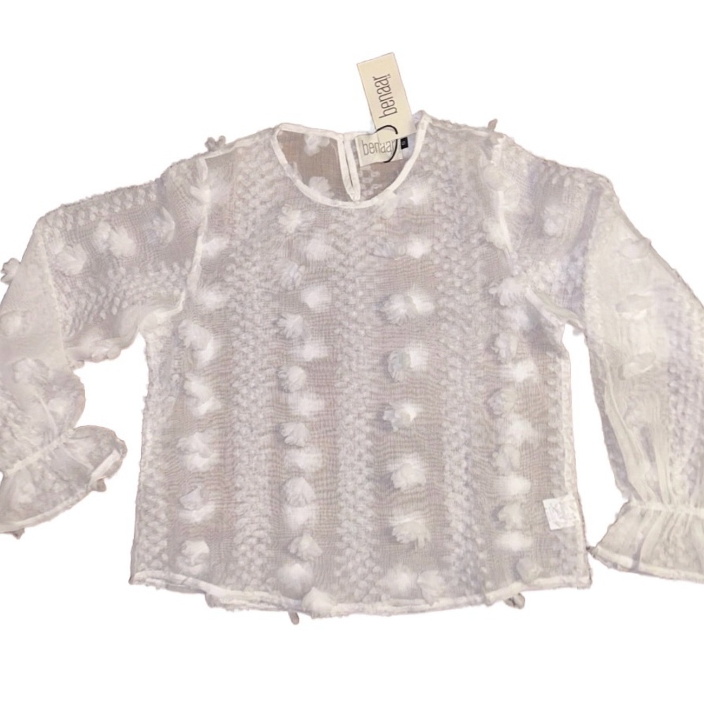 Benaar ~ Size Small ~ Pom Pom/Fuzzy Dots ~ 
White Pullover Sweater ~ New W/ Ta